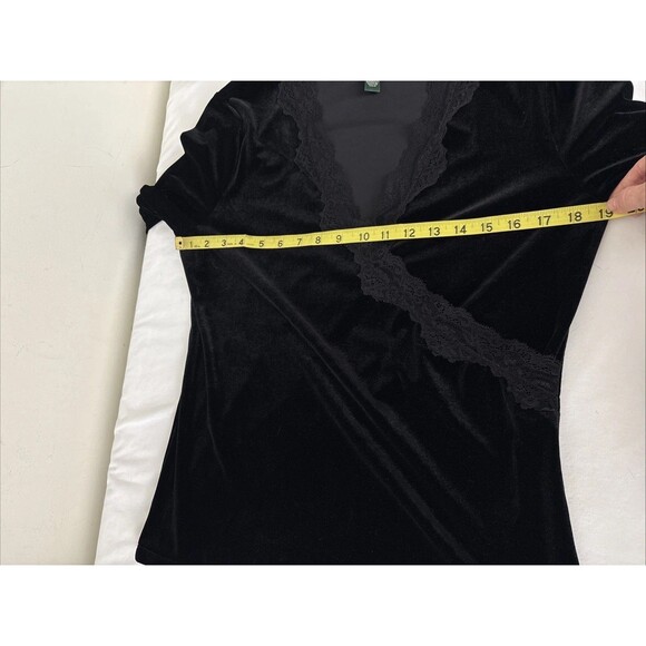 Lauren Ralph Lauren Velvet Lace Faux Wrap Top Womens Large Black Whimsygoth - Picture 6 of 8